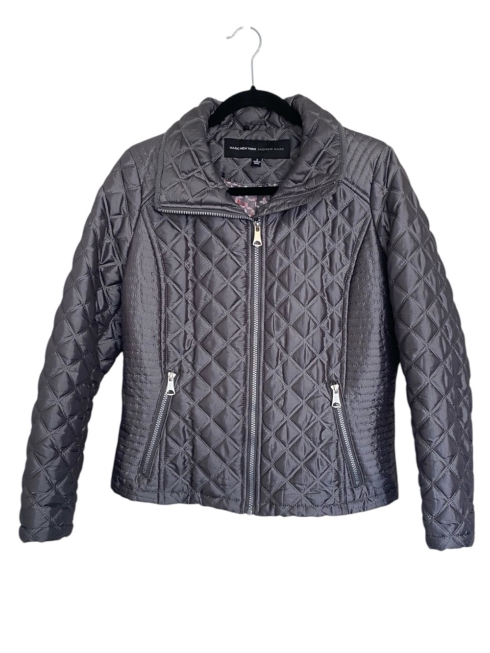 Marc New York Metallic Gray Quilted Puffer Jacket Women’s Small Full Zip